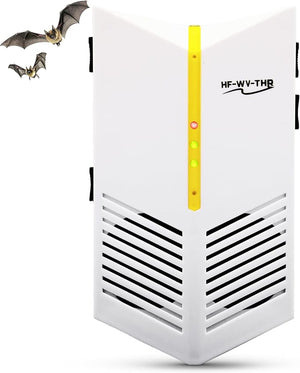 White hf-why-thr bat repellent electronic device with a yellow stripe